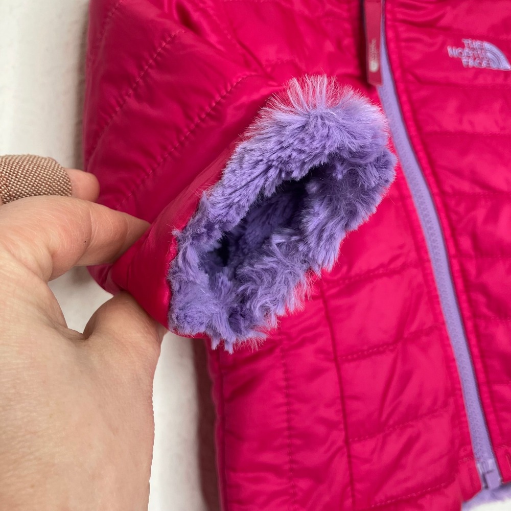 The North Face Mossbud Swirl Reversible Puffer Jacket Pink Purple Hood 3-6 month - Picture 9 of 10
